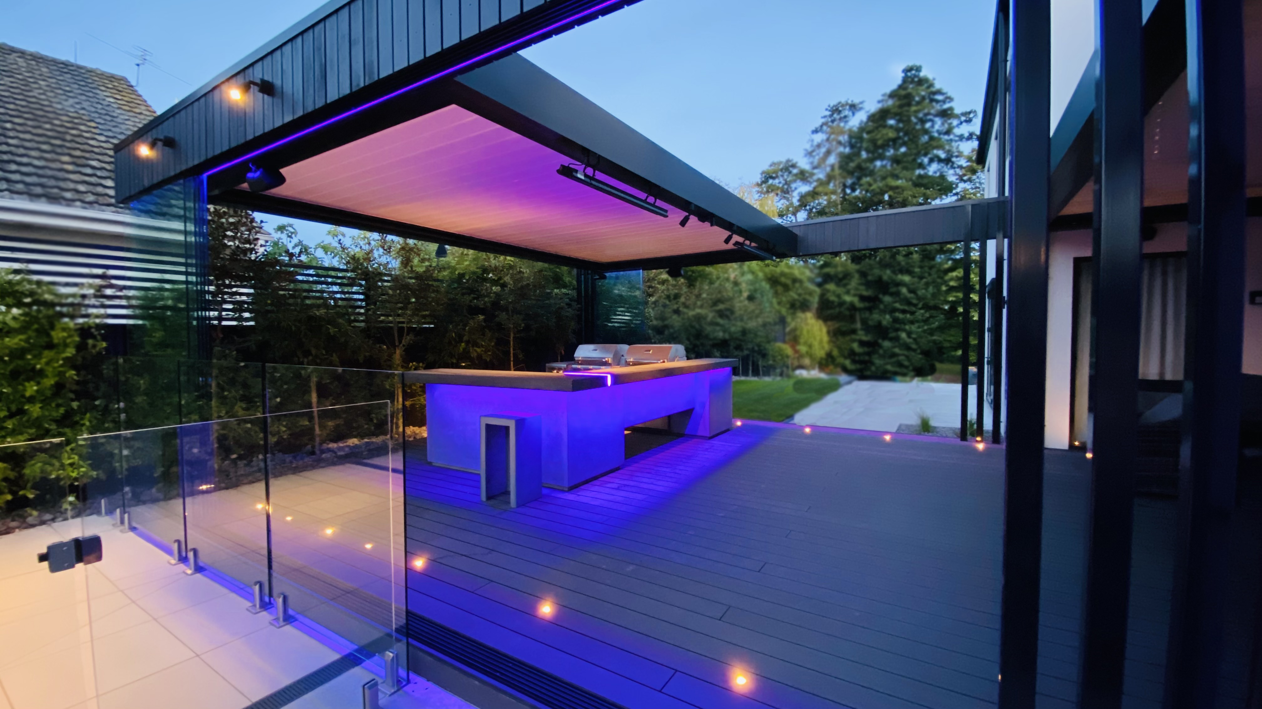 Outdoor kitchen detail featuring state-of-the-art BBQ and preparation space